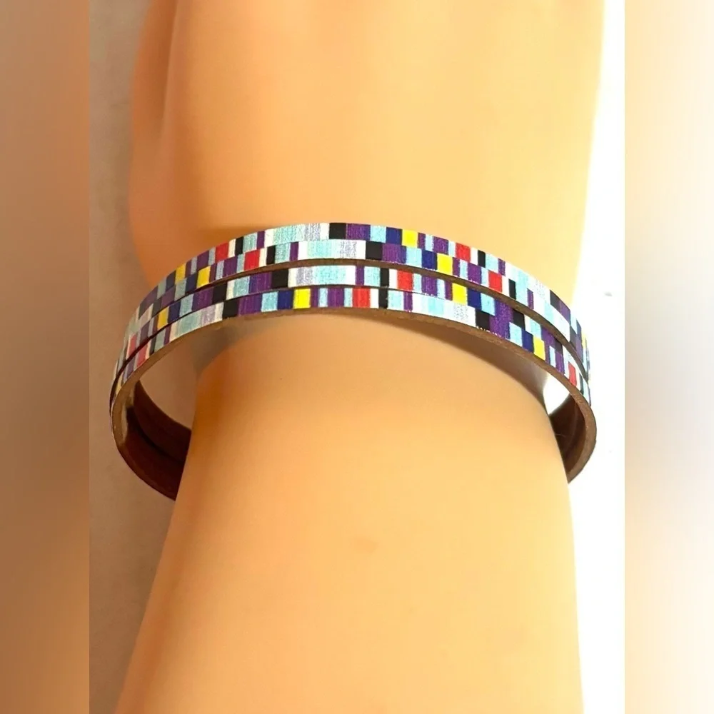 Fashion jewelry multicolor print genuine leather magnetic bracelet one size